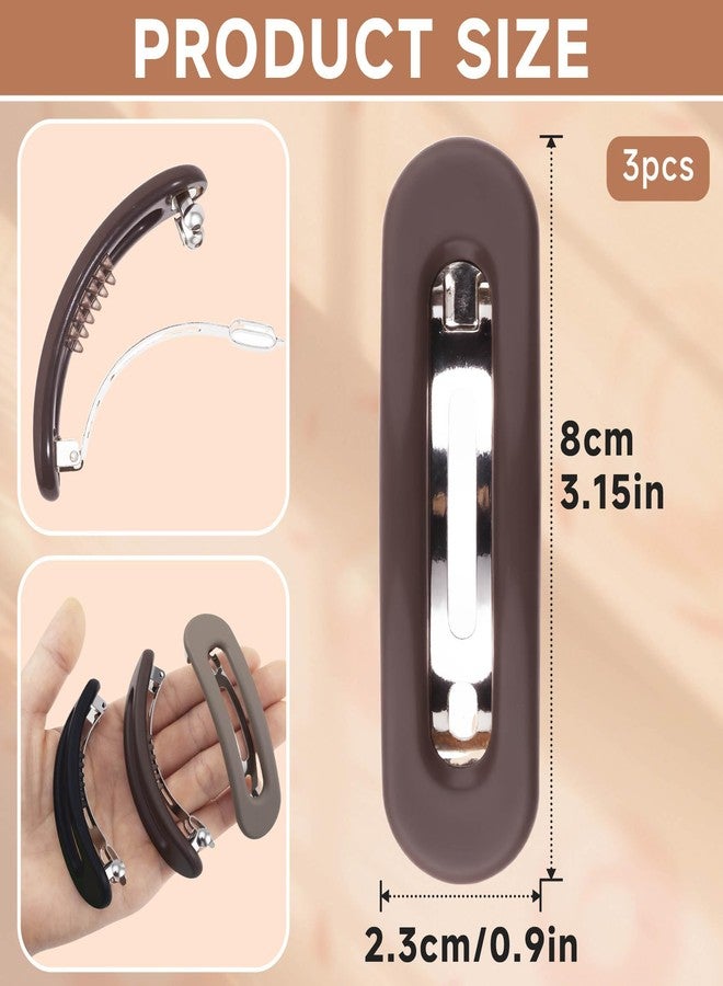 SmallCat 3 Pcs Large Hair Barrettes for Women, Square Hair Barrettes for Women Fine Hair, Matte French Barrette for Daily Usage, Decoration (Black, Coffee, Beige) - Image 2
